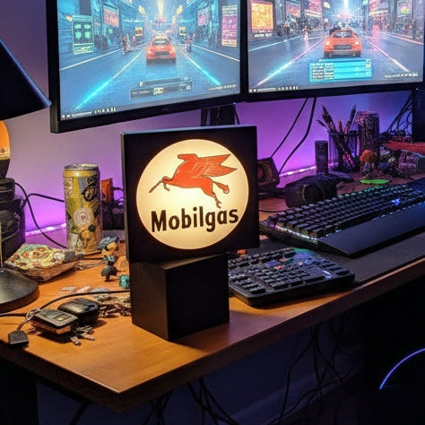 Mobil Gas LED Lightbox - 3d Printed Retro Garage Wall Decor