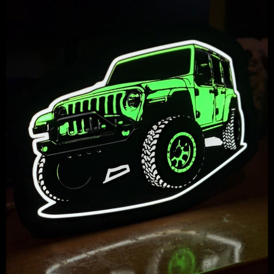 Jeep Lime Green Led Lightbox - 3d Printed Off-Road Garage Wall Art